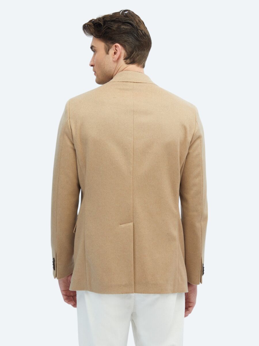 Beige Plain Modern Fit Wool Blended Jacket - 5