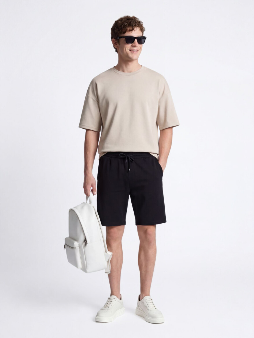 Beige Plain T-Shirt - 1