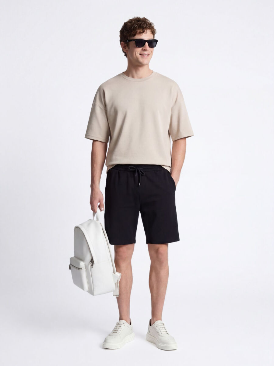 Beige Plain T-Shirt - 1