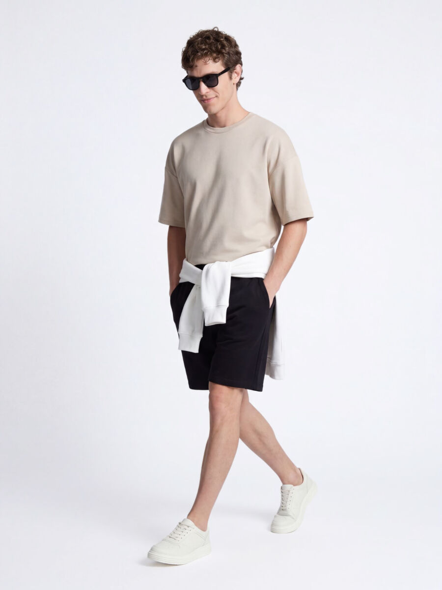 Beige Plain T-Shirt - 4