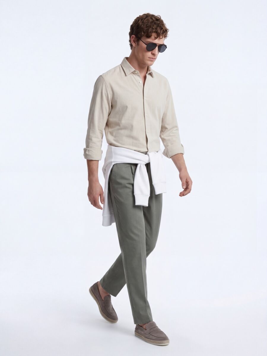 Beige Striped Regular Fit Weaving Casual Shirt - 1