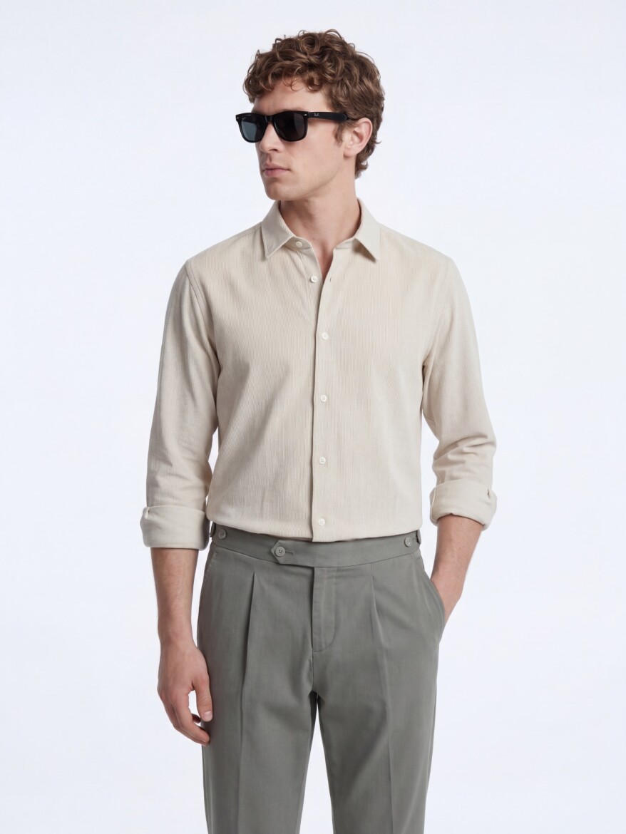 Beige Striped Regular Fit Weaving Casual Shirt - 3