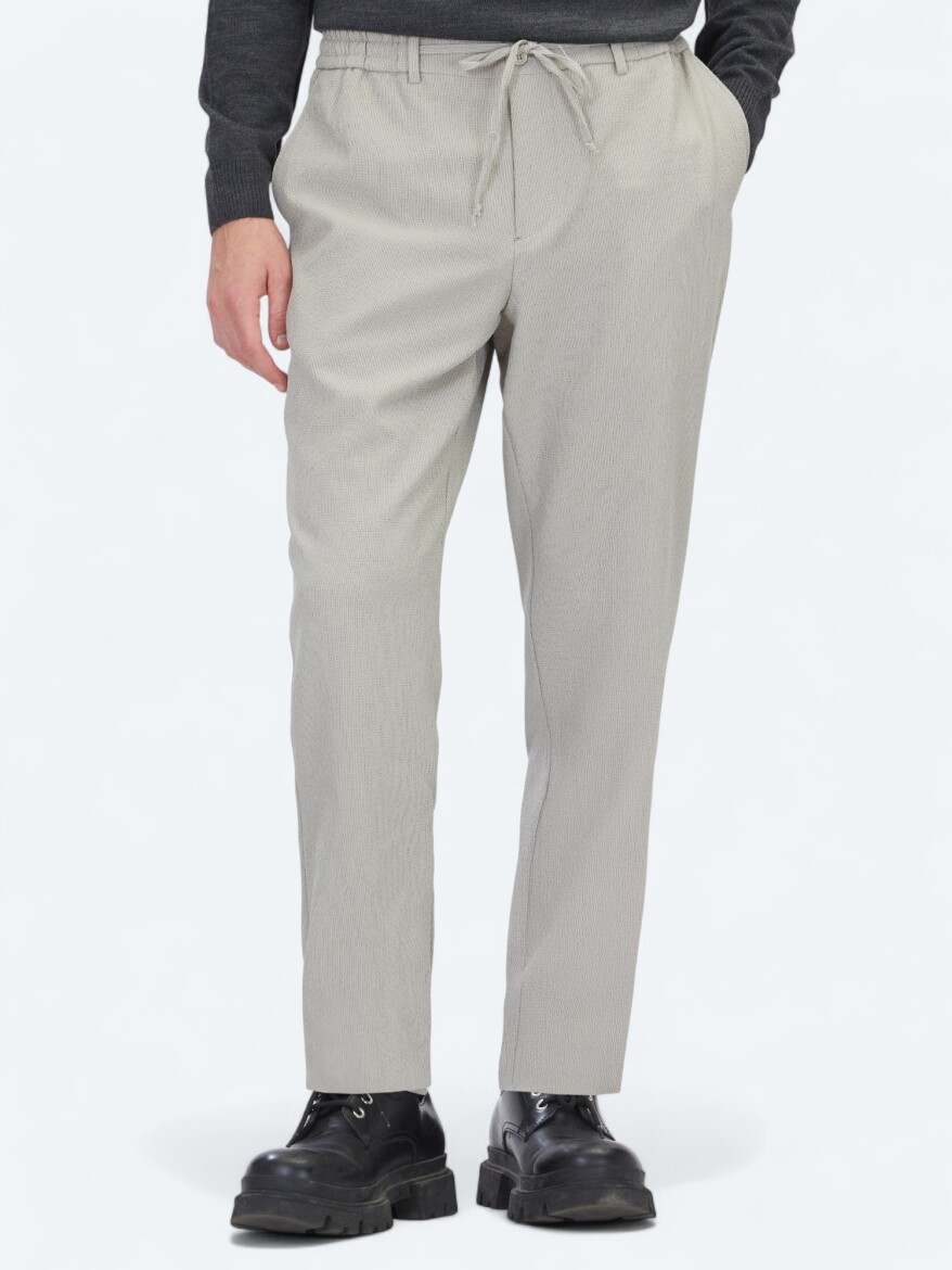 Beige Weaving Jogging Fit Casual Trousers - 2