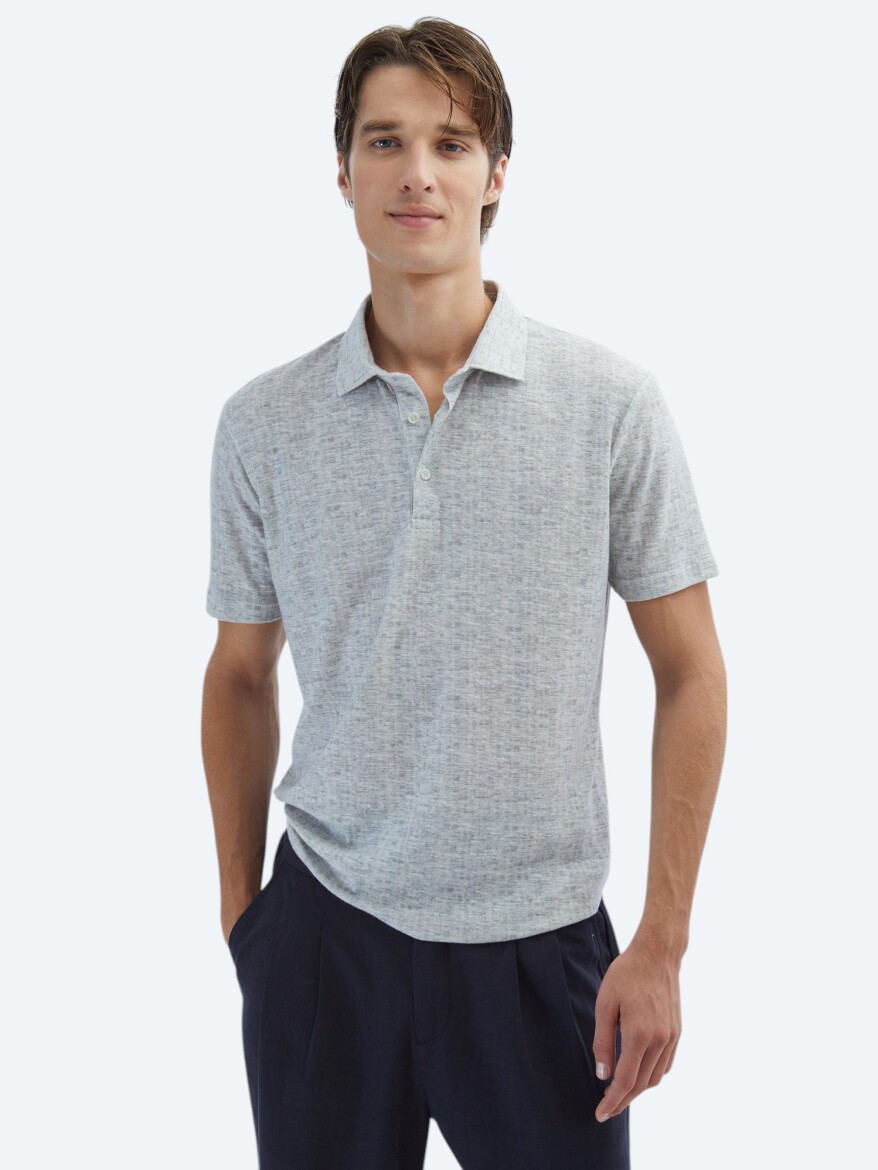 Bej Baskılı Polo Yaka Pamuk Karışımlı T-Shirt - KİP