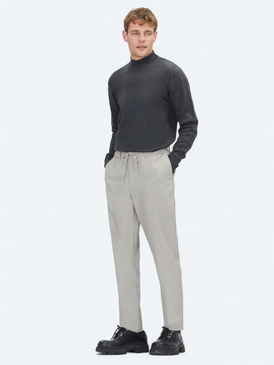 Bej Çizgili Dokuma Jogging Fit Casual Pantolon - KİP