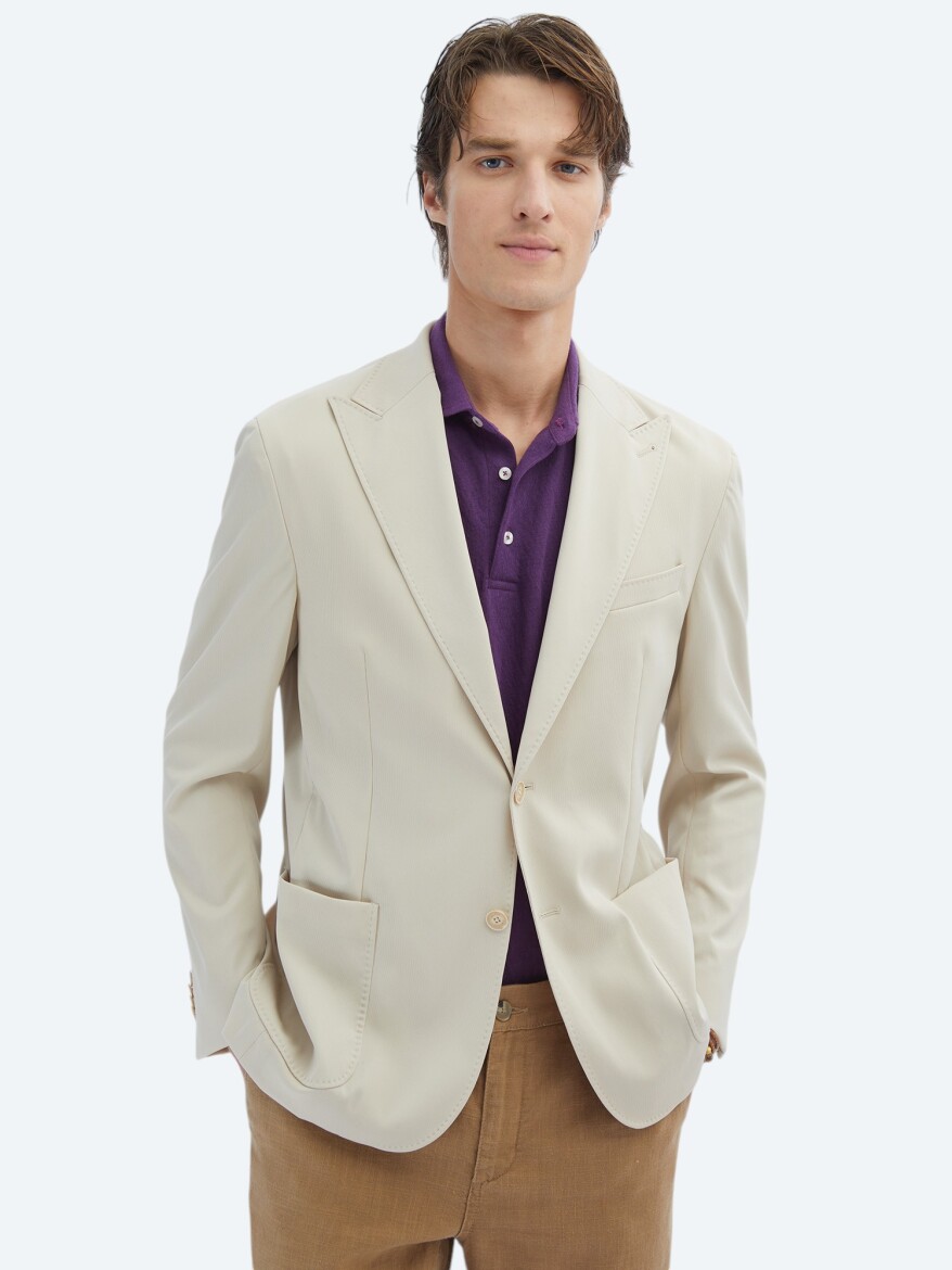 Bej Desenli Modern Fit Ceket - KİP