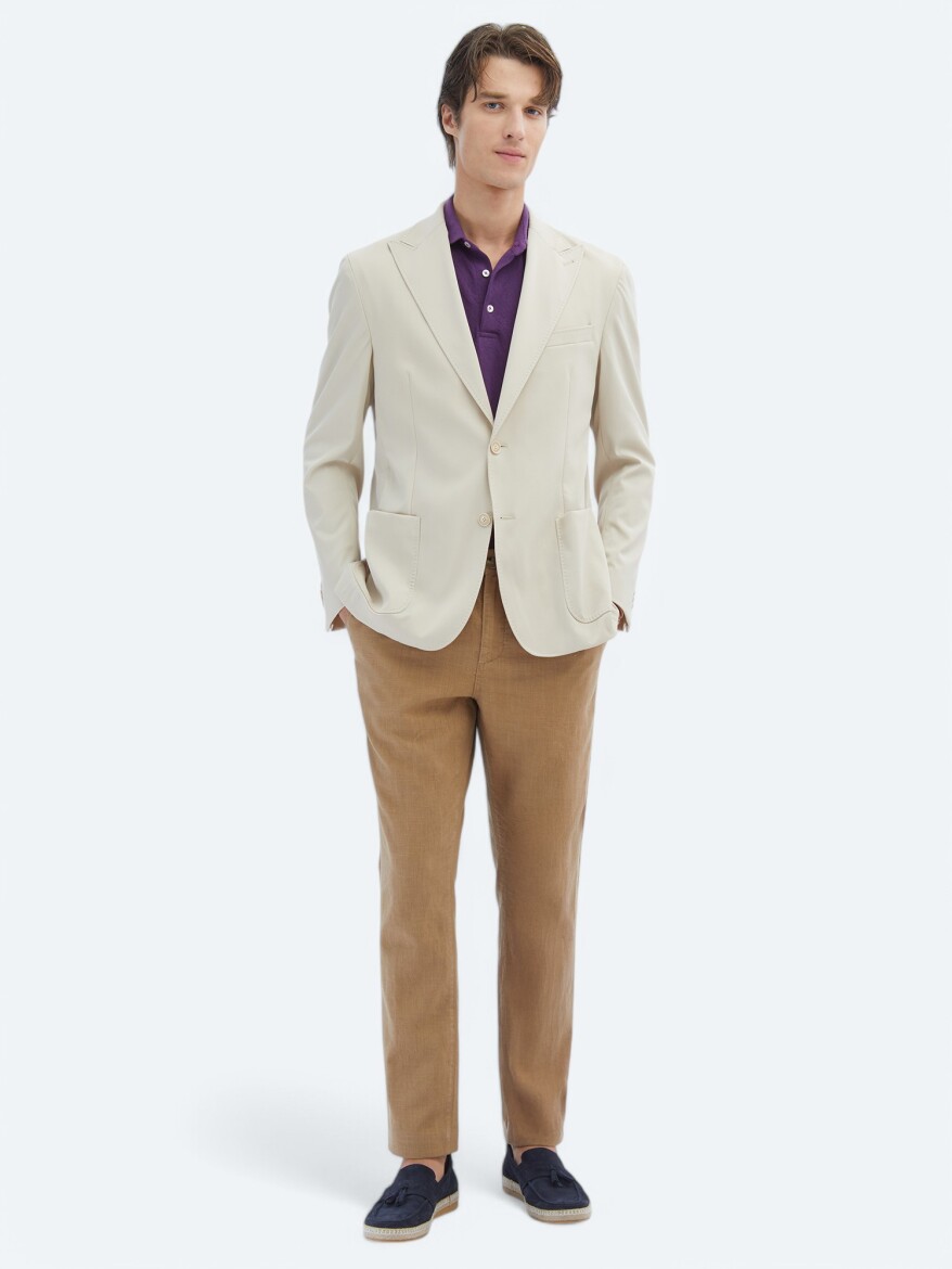 Bej Desenli Modern Fit Ceket - KİP