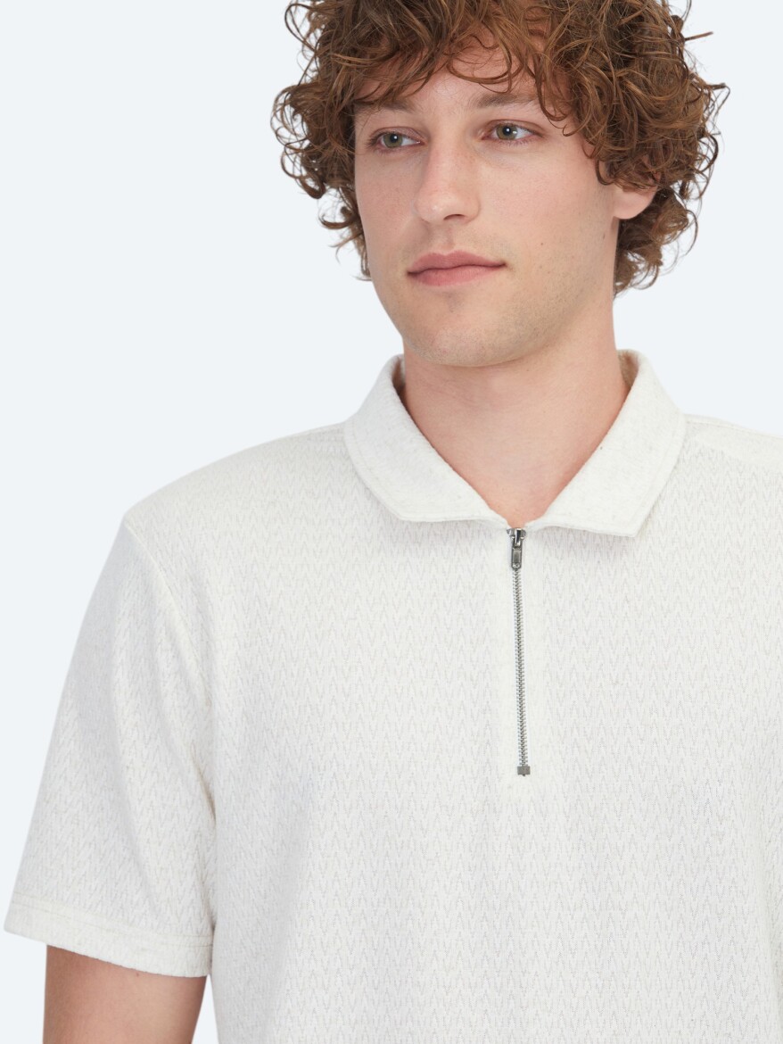 Bej Desenli Pamuk Karışımlı T-Shirt - 3