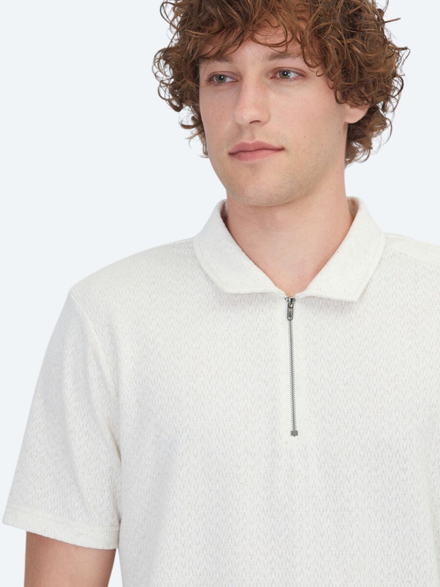 Bej Desenli Pamuk Karışımlı T-Shirt - 3