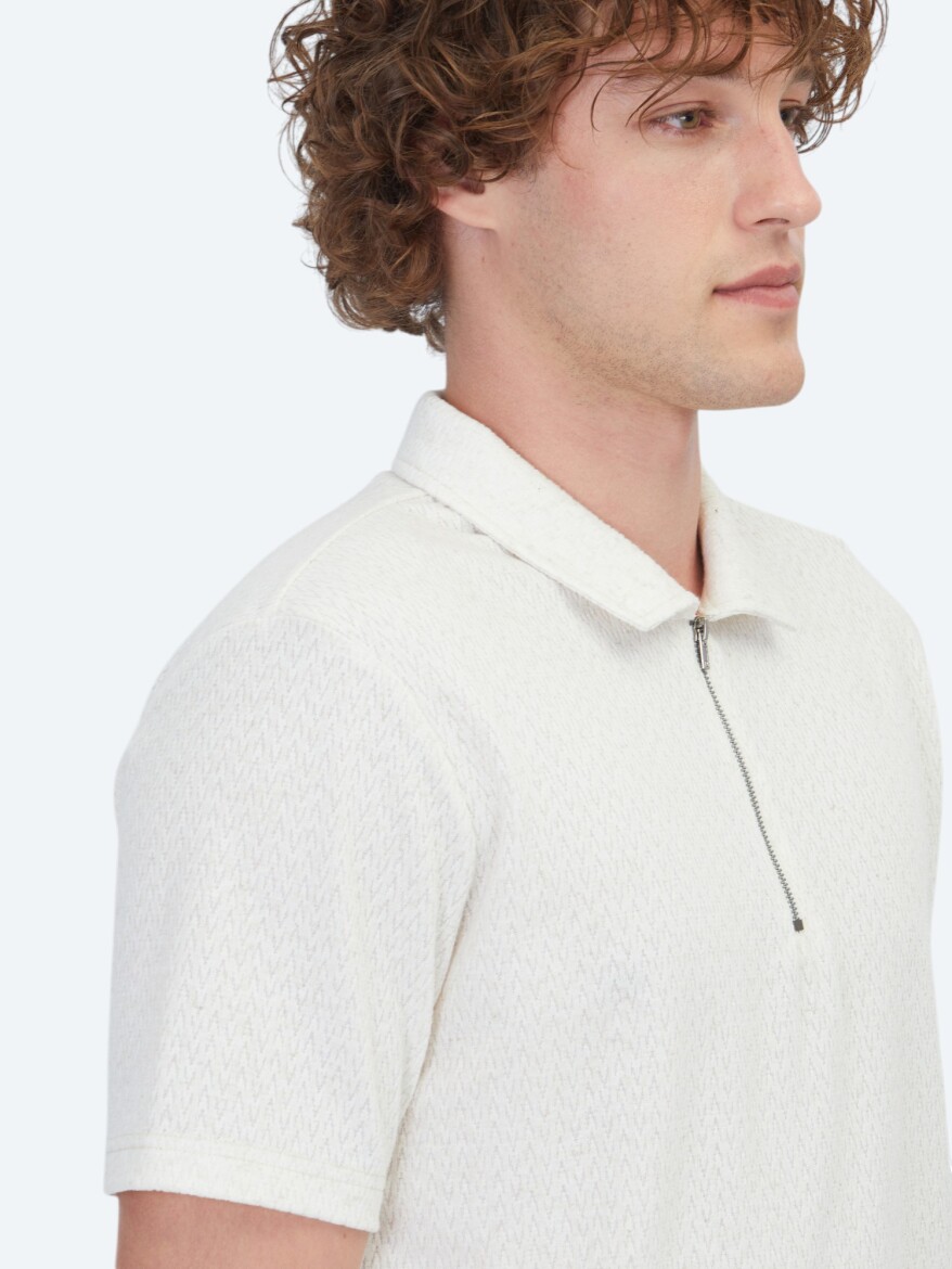 Bej Desenli Pamuk Karışımlı T-Shirt - 4