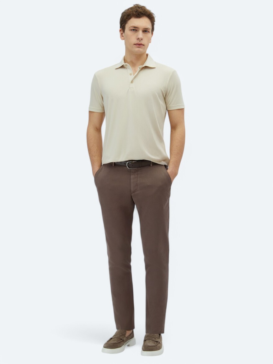 Bej Düz Polo Yaka T-Shirt - KİP