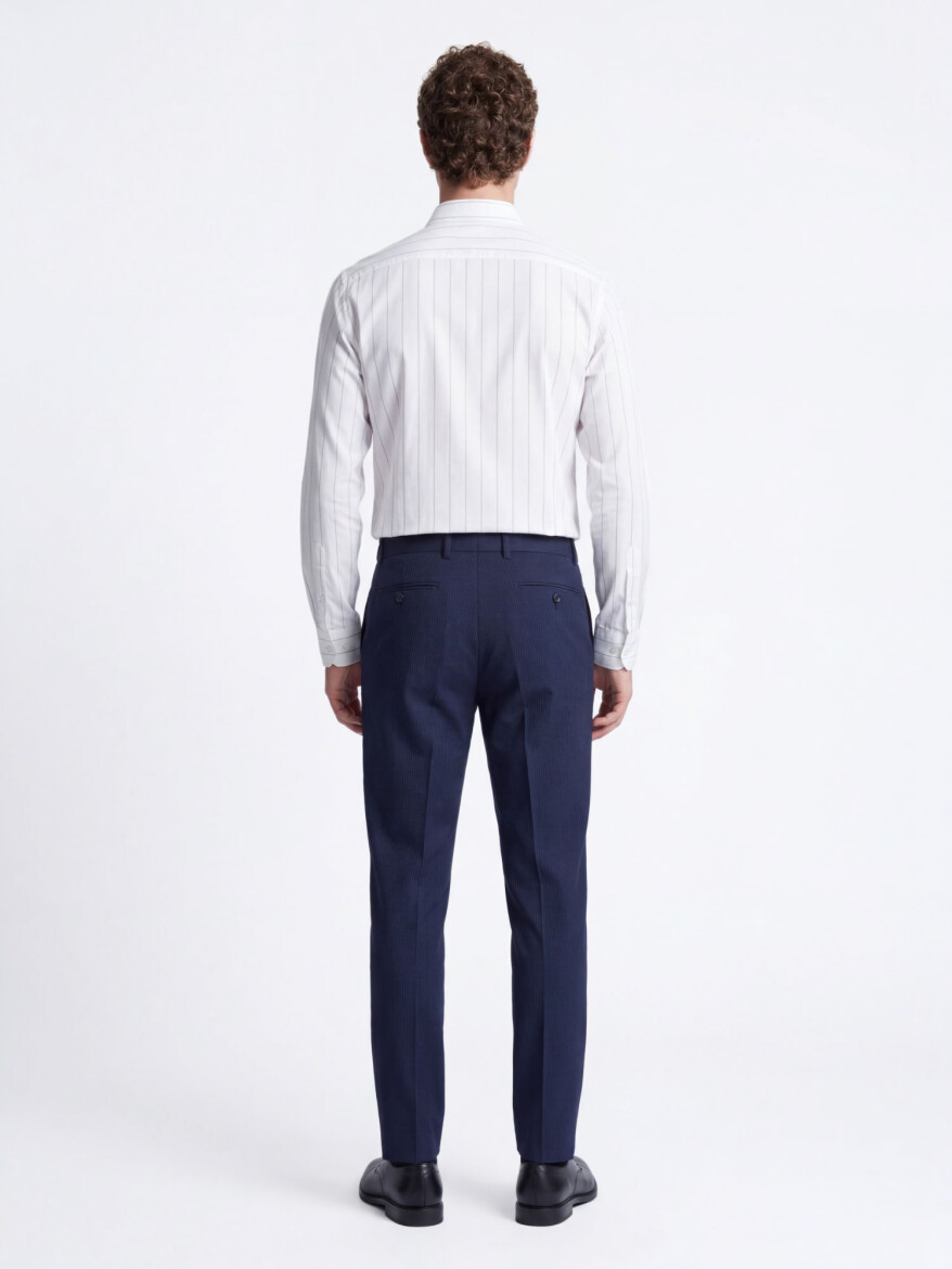 Beyaz Çizgili Regular Fit Dokuma Casual Pamuk Karışımlı Gömlek - 5