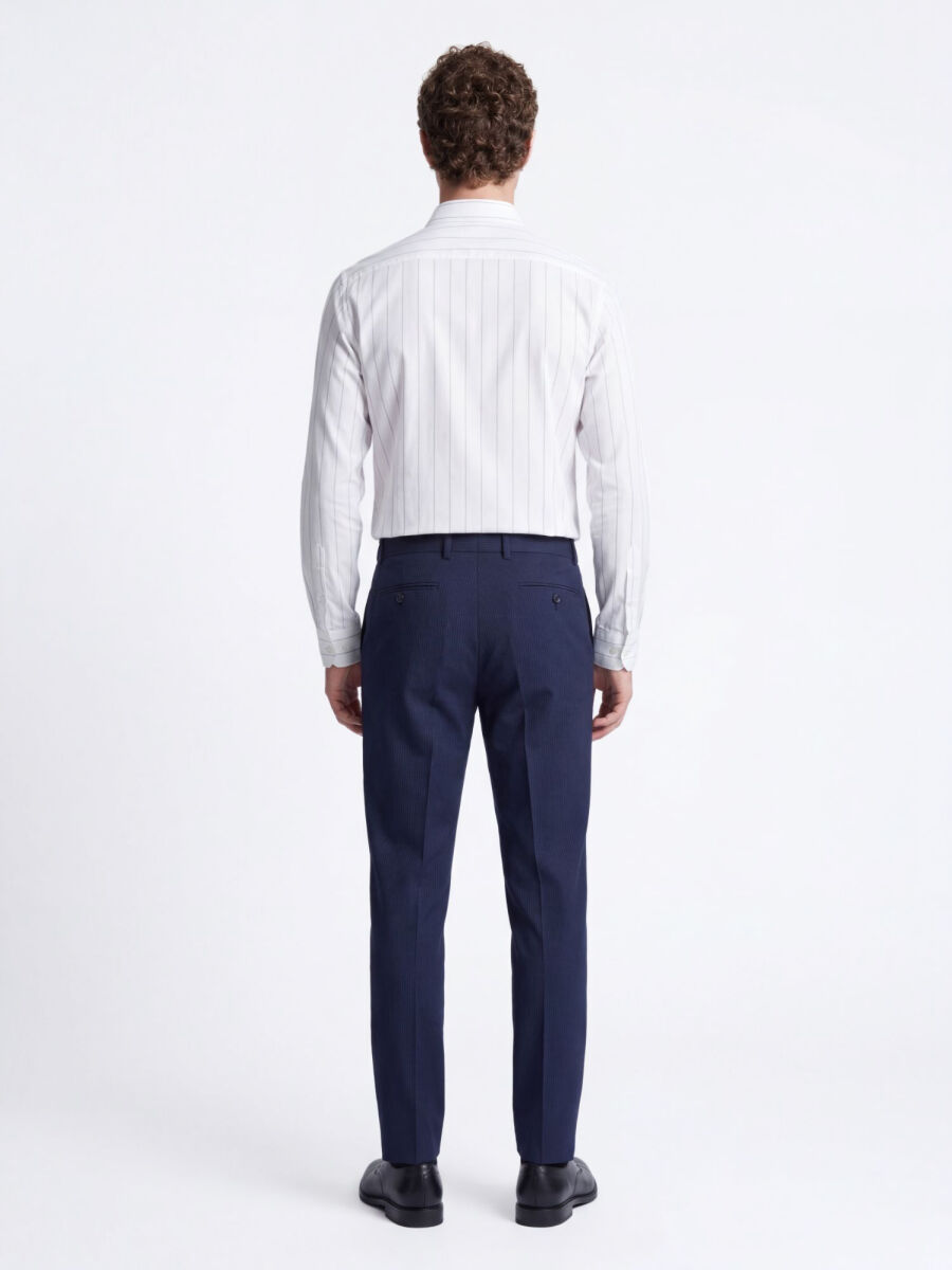 Beyaz Çizgili Regular Fit Dokuma Casual Pamuk Karışımlı Gömlek - 5