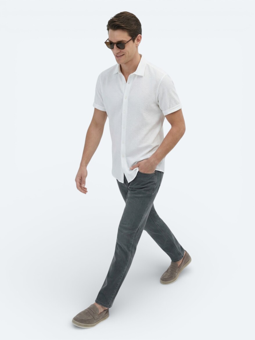 Beyaz Desenli Regular Fit Casual %100 Pamuk Gömlek - KİP