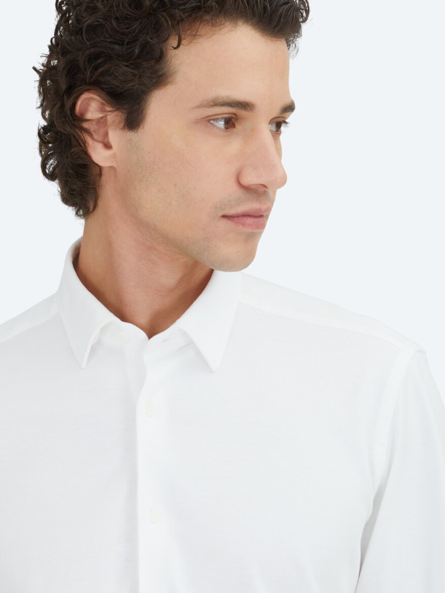 Beyaz Düz Regular Fit Casual %100 Pamuk Gömlek - 3