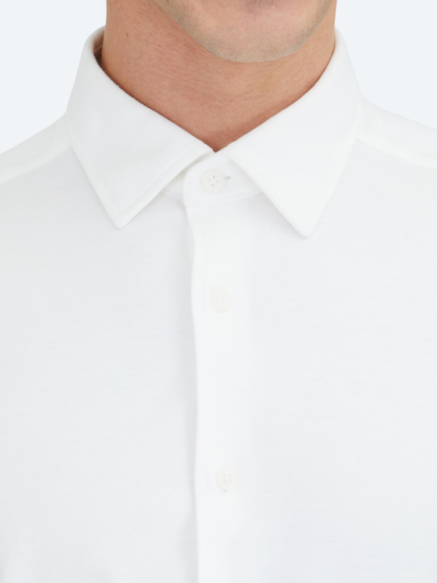 Beyaz Düz Regular Fit Casual %100 Pamuk Gömlek - 4
