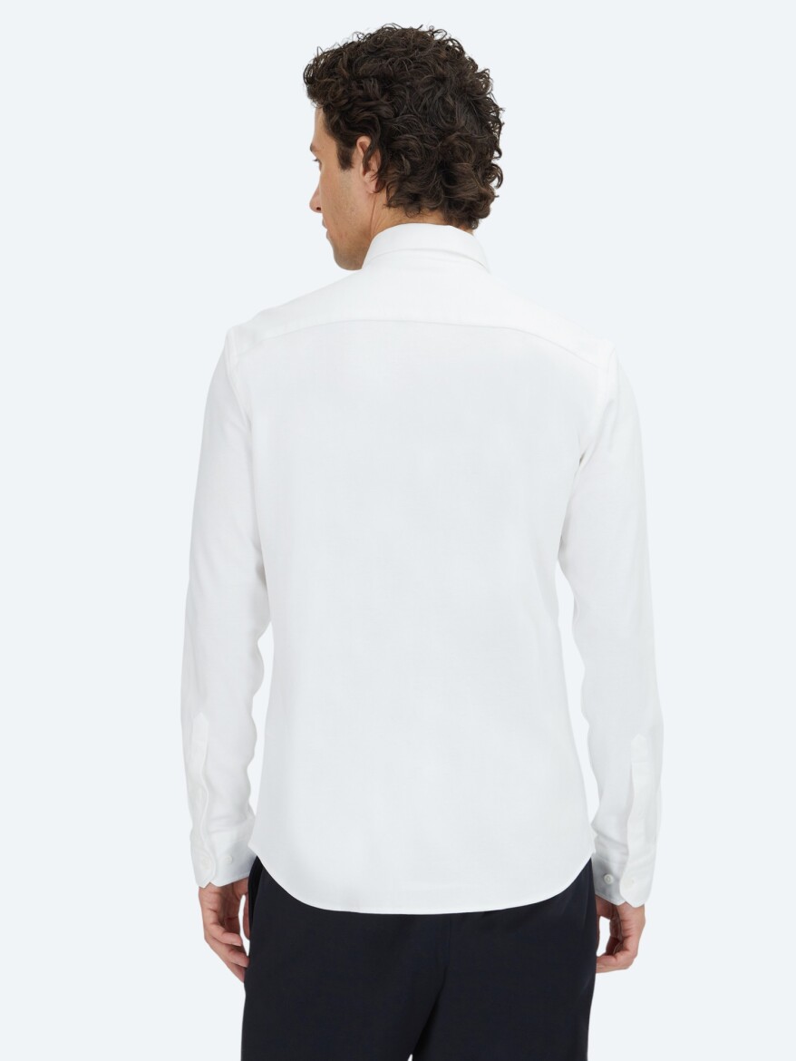 Beyaz Düz Regular Fit Casual %100 Pamuk Gömlek - 5