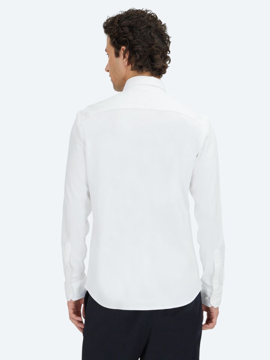 Beyaz Düz Regular Fit Casual %100 Pamuk Gömlek - 5