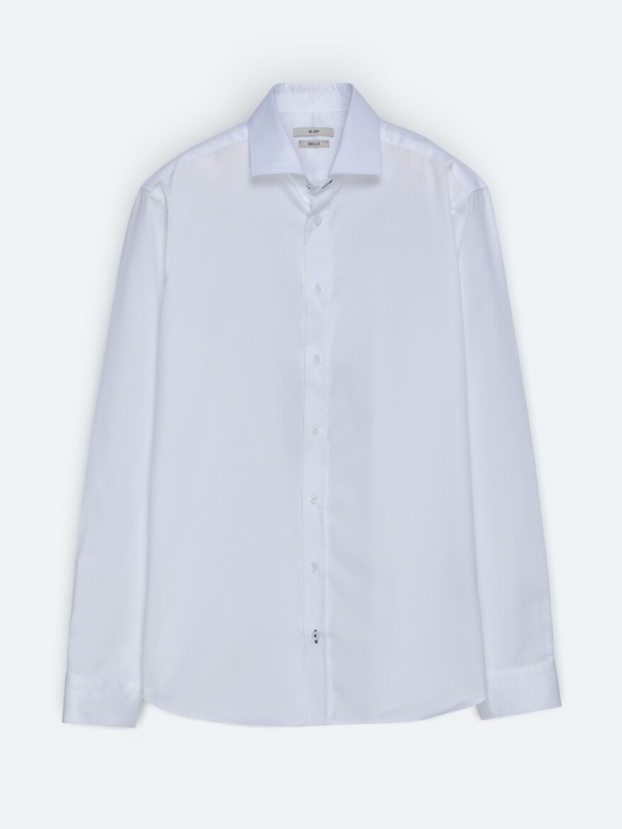 Beyaz Düz Regular Fit Dokuma Klasik %100 Pamuk Gömlek - 5