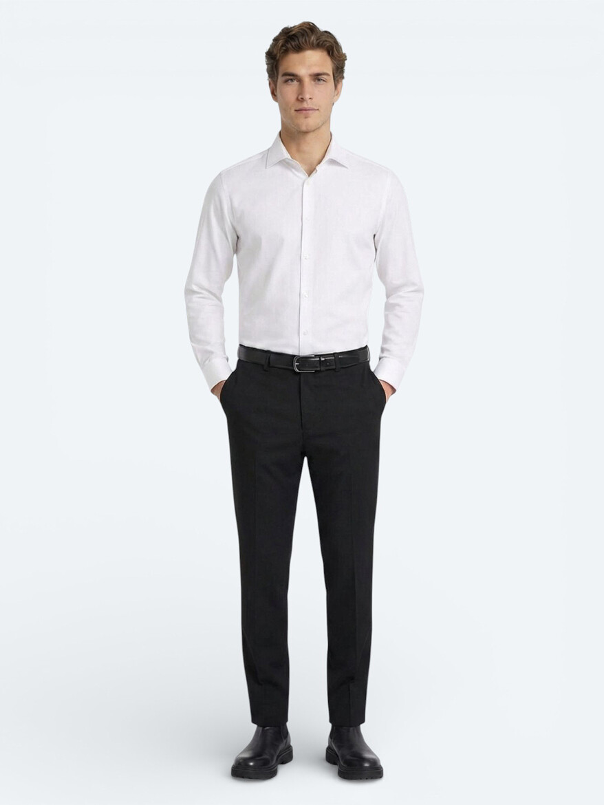 Beyaz Düz Slim Fit Dokuma Klasik Pamuk Karışımlı Gömlek 