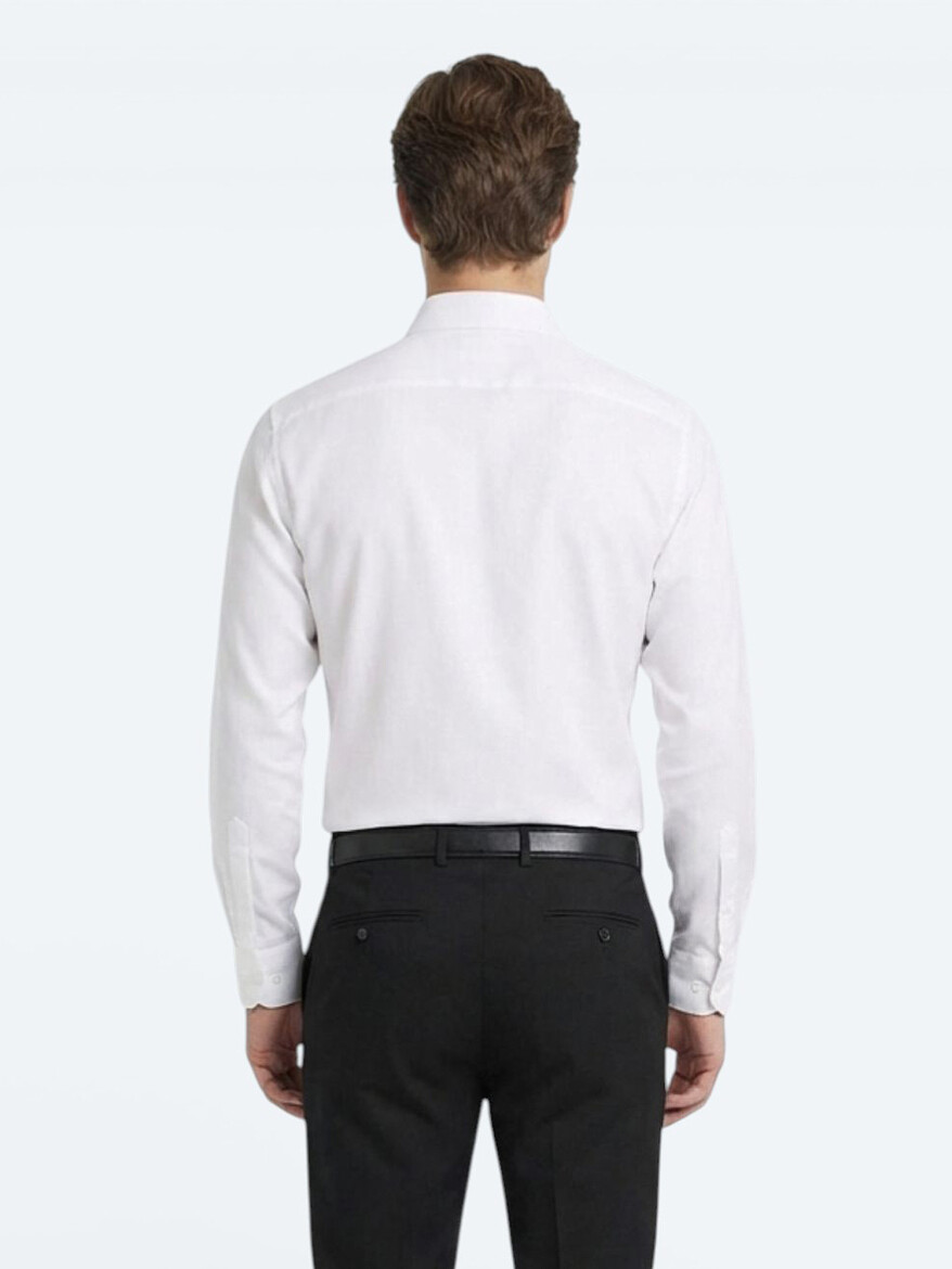 Beyaz Düz Slim Fit Dokuma Klasik Pamuk Karışımlı Gömlek - 5