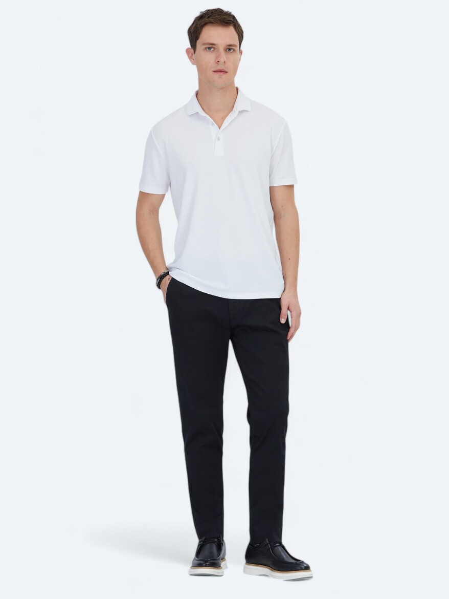 Beyaz Jakarlı Polo Yaka T-Shirt - KİP