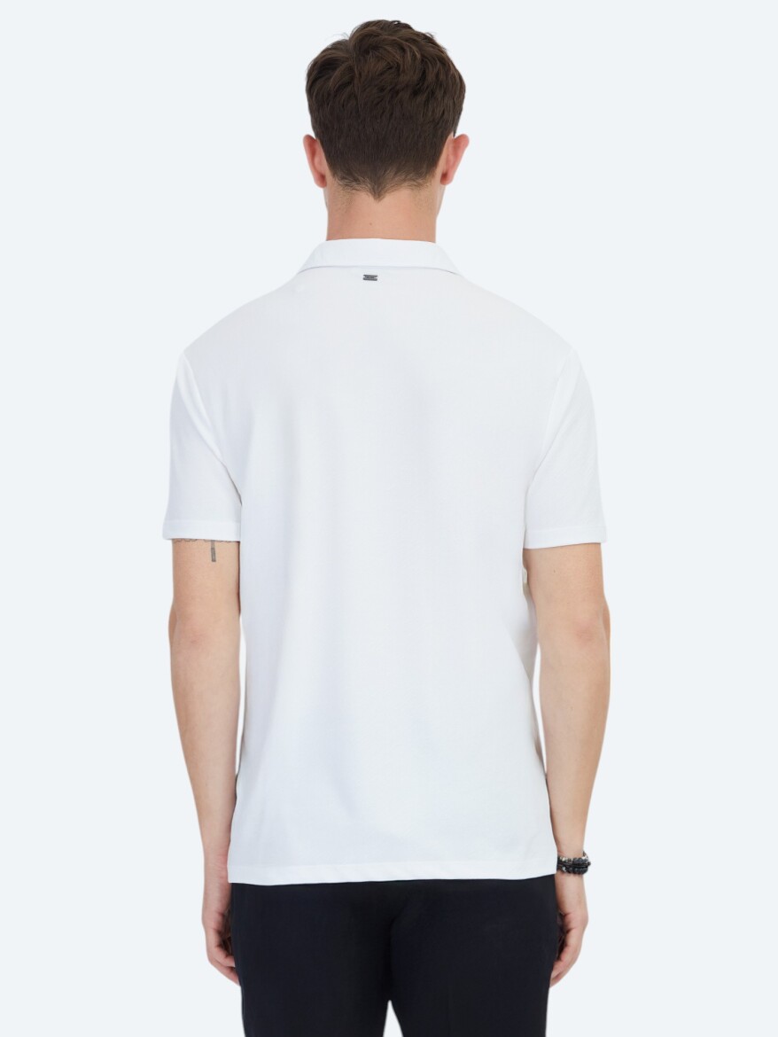 Beyaz Jakarlı Polo Yaka T-Shirt - 5