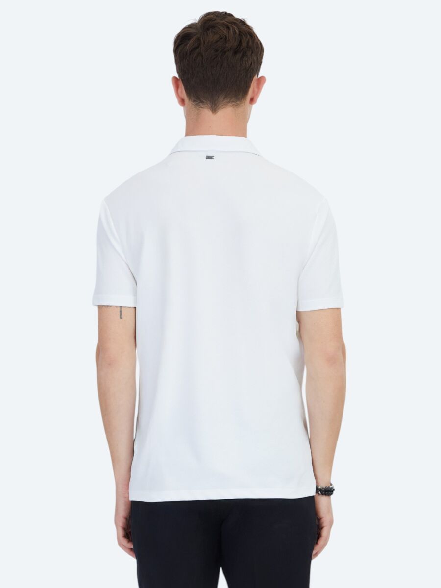 Beyaz Jakarlı Polo Yaka T-Shirt - 5