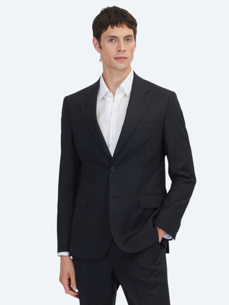 Black Modern Fit 100% Wool Suit - 1