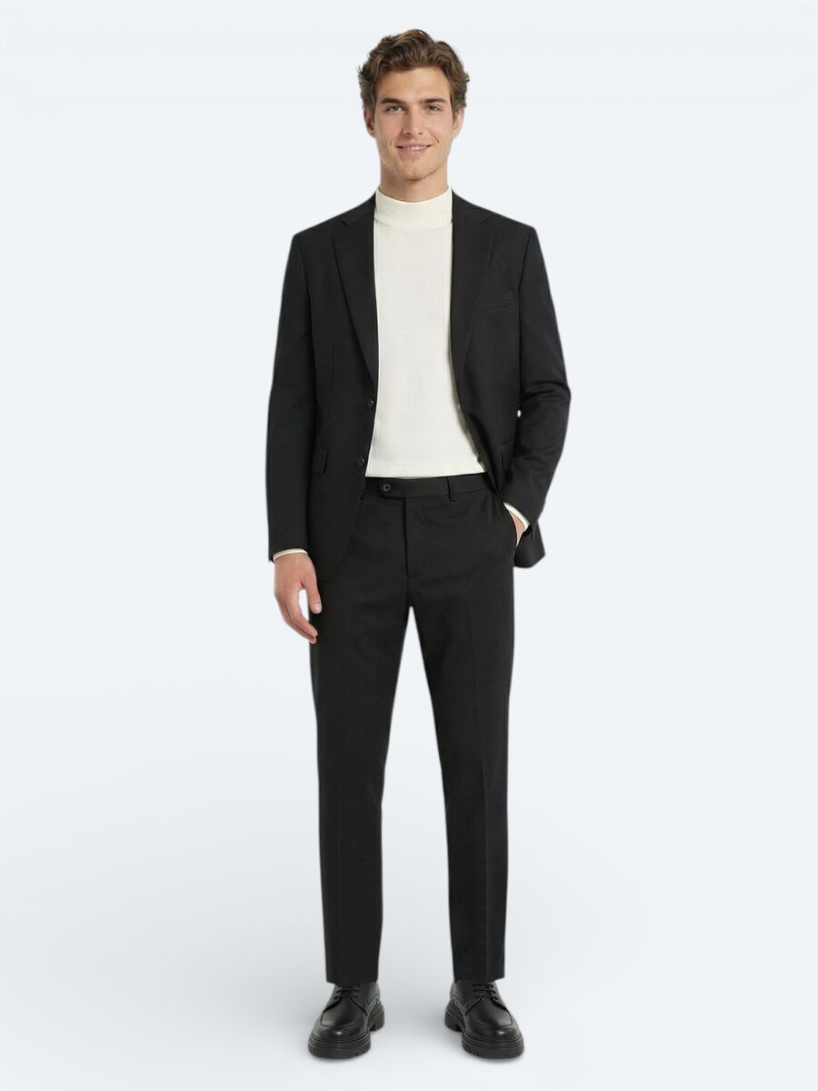Black Modern Fit Wool Blended Suit - 1