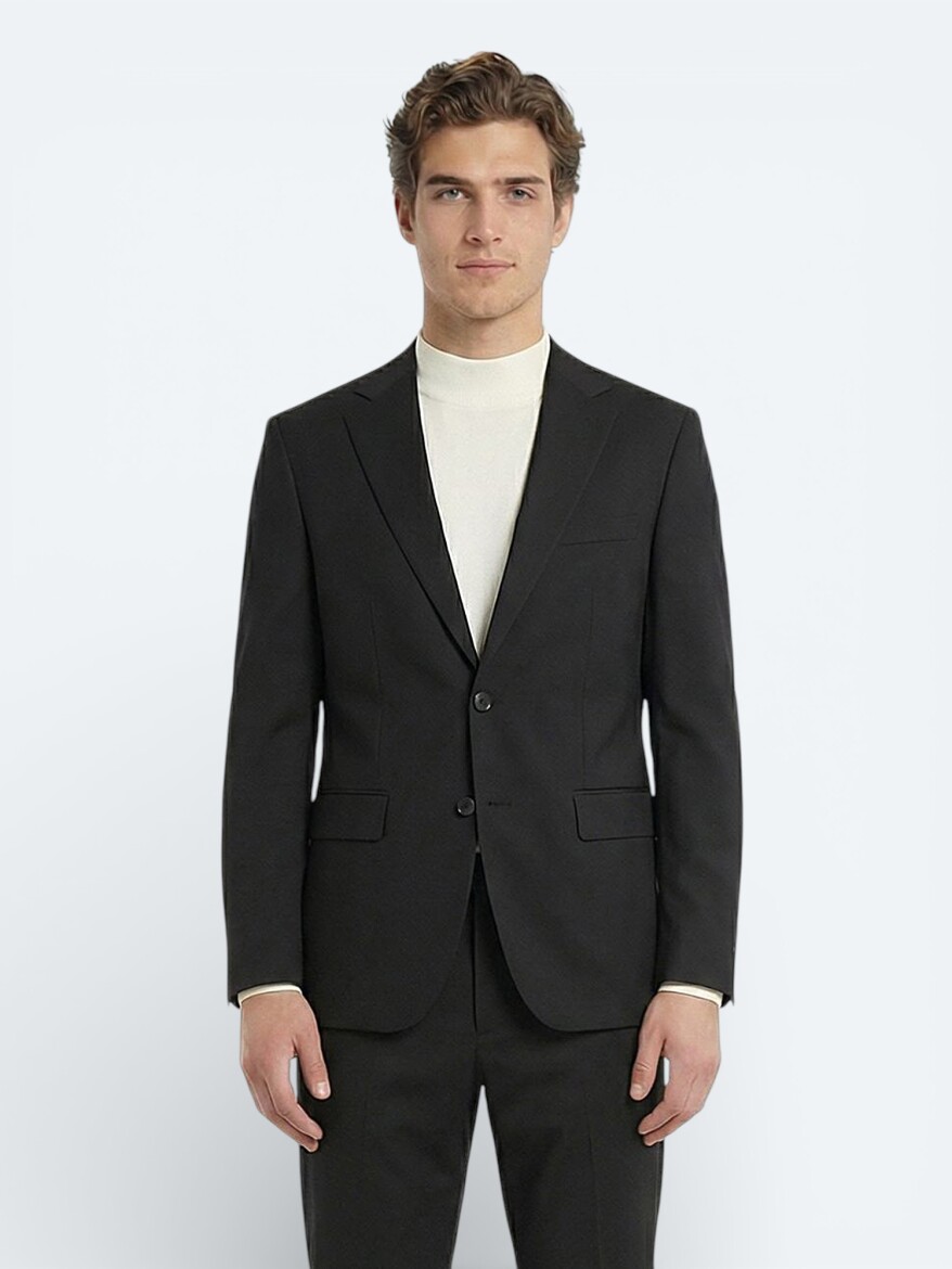 Black Modern Fit Wool Blended Suit - 2