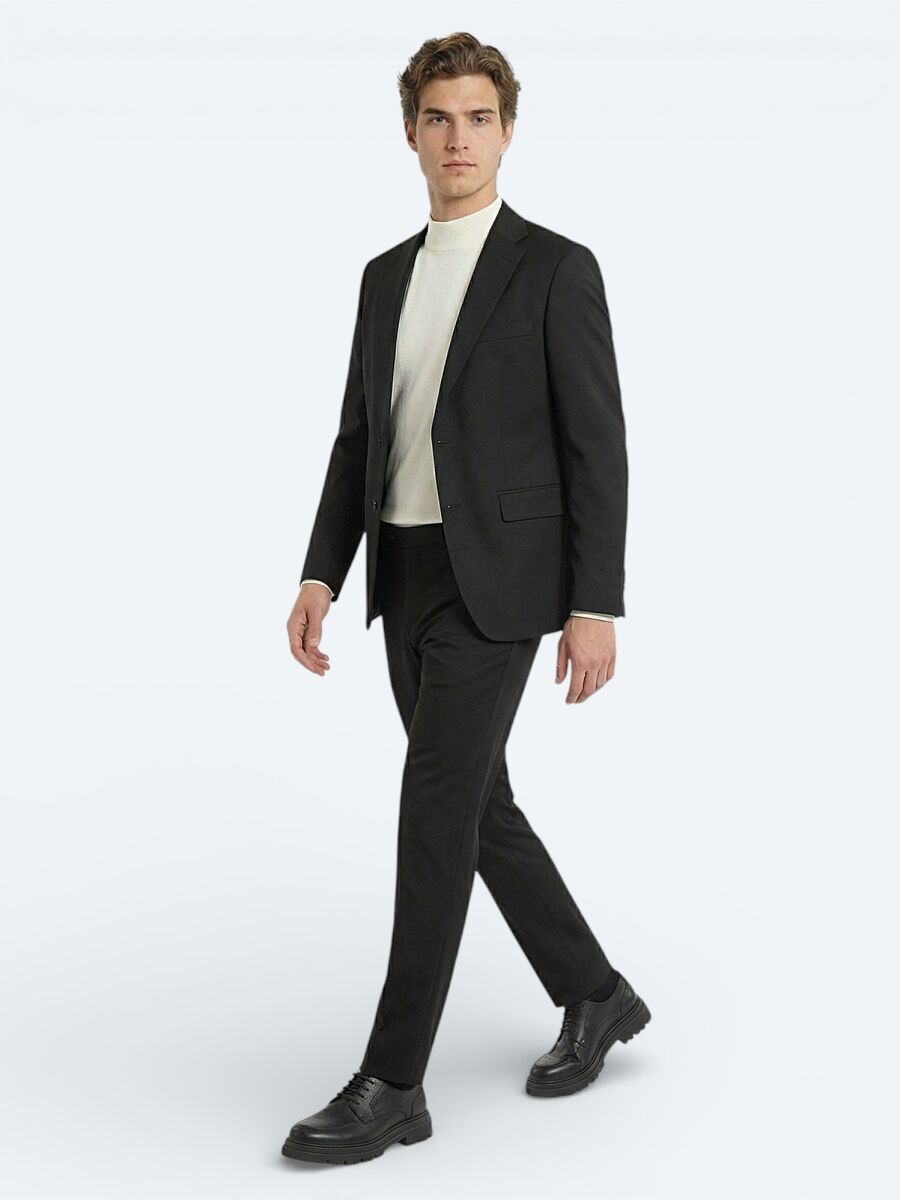 Black Modern Fit Wool Blended Suit - 3