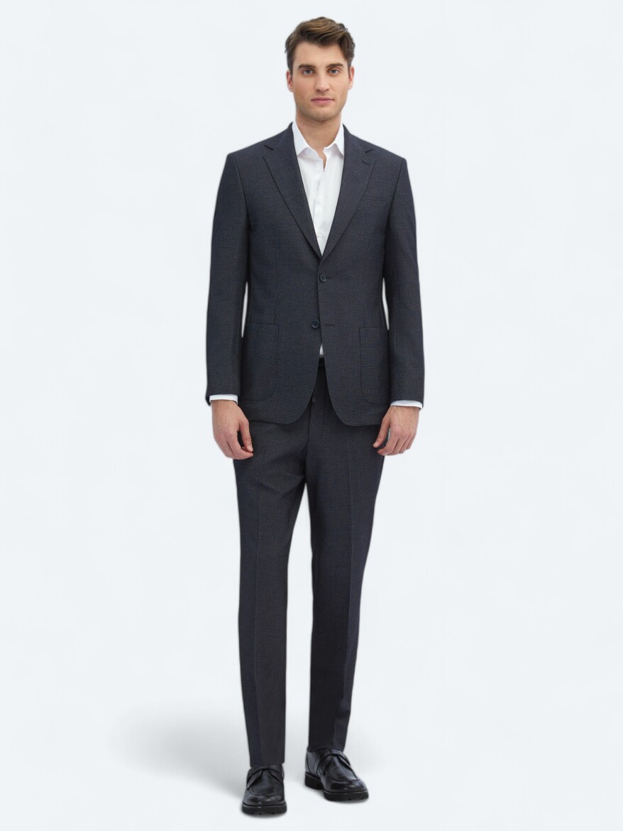 Black Patterned Modern Fit Suit - 2