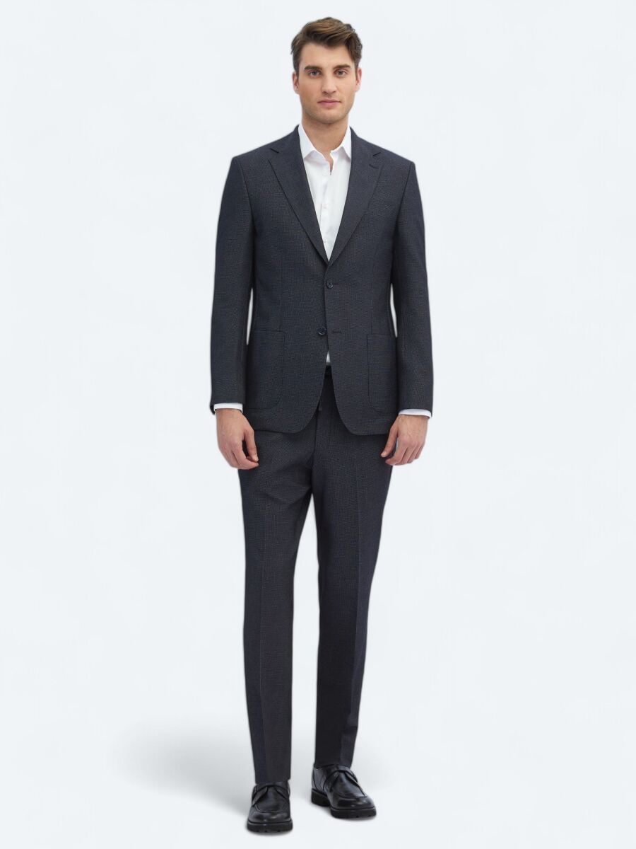 Black Patterned Modern Fit Suit - 2