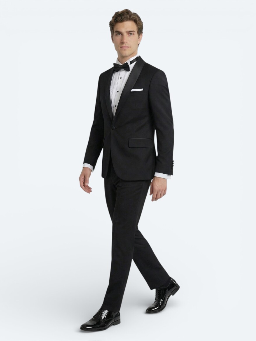 Black Plain Modern Fit Weaving Tuxedo 