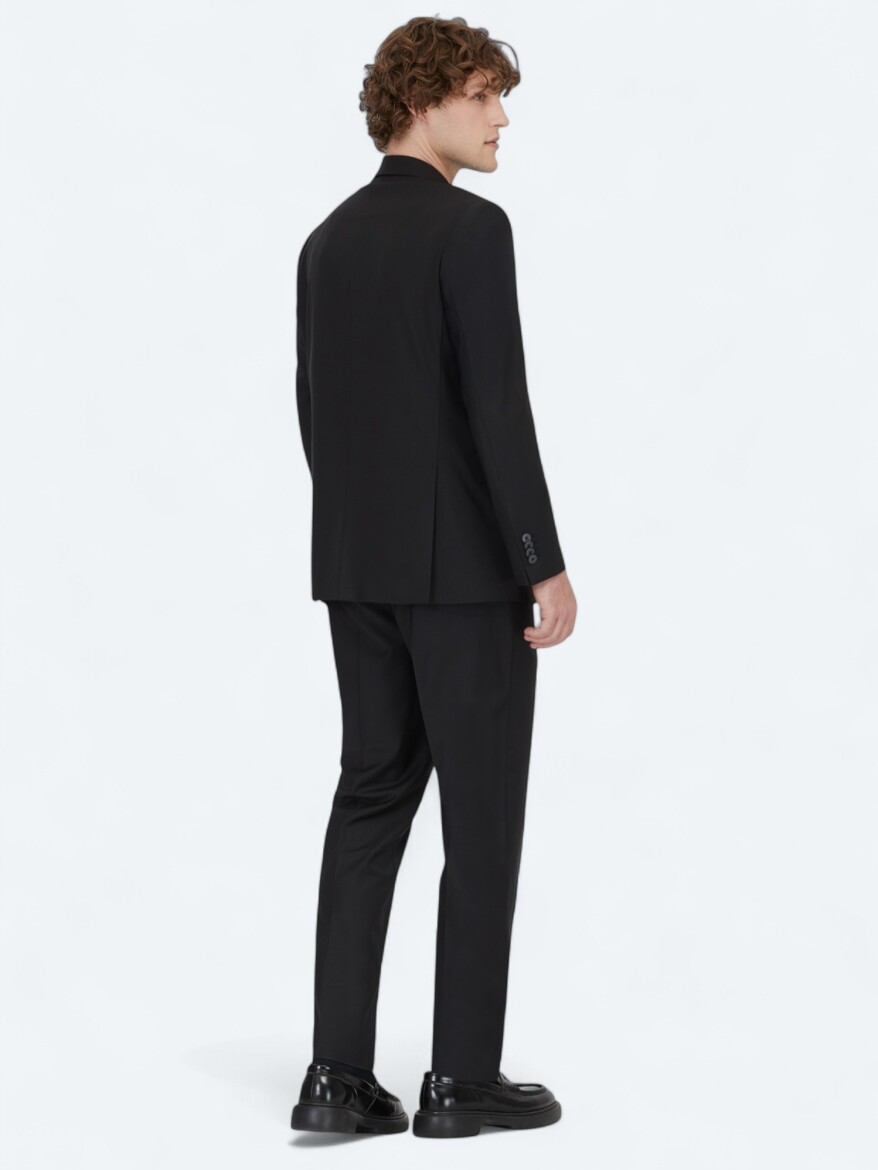 Black Plain Modern Fit Wool Blended Suit - 5