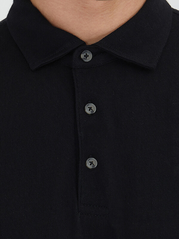 Black Plain Polo Neck Cotton Blended T-Shirt - 2
