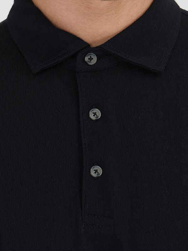 Black Plain Polo Neck Cotton Blended T-Shirt - 2
