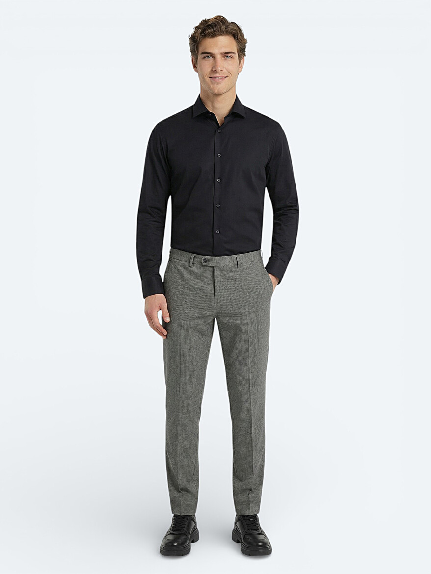 Black Plain Regular Fit Weaving Classical 100% Cotton Shirt - 1