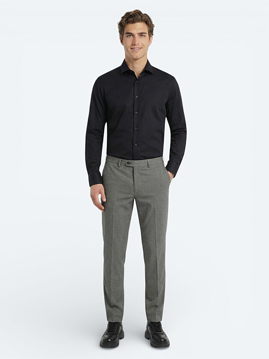 Black Plain Regular Fit Weaving Classical 100% Cotton Shirt - 1