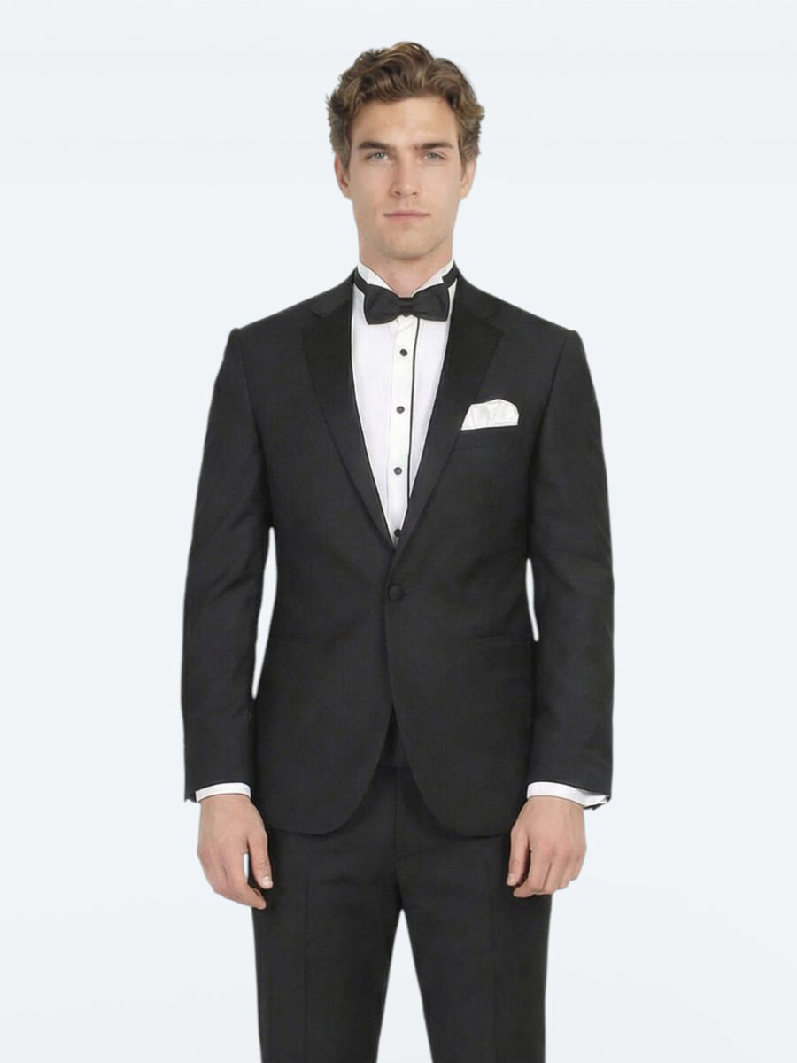 Black Plain Slim Fit Butterfly Collar Weaving Tuxedo - 2