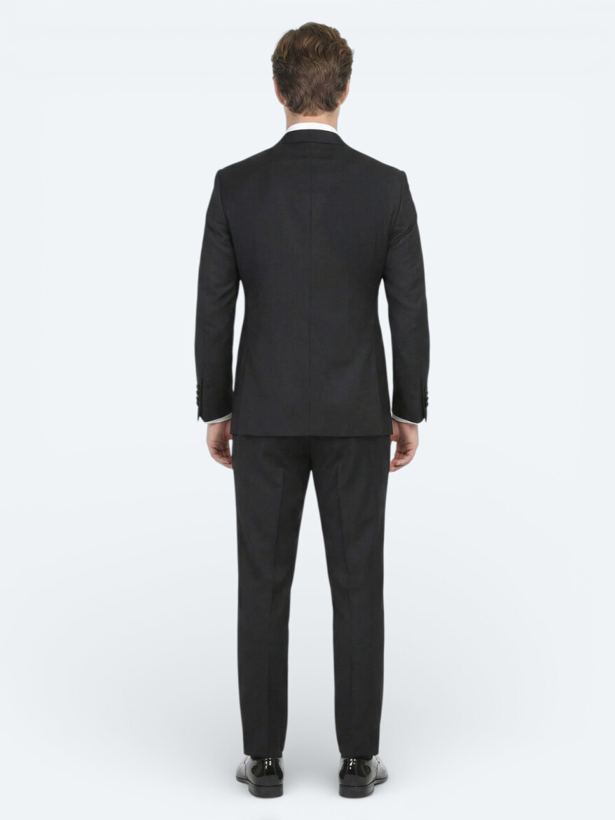 Black Plain Slim Fit Butterfly Collar Weaving Tuxedo - 4