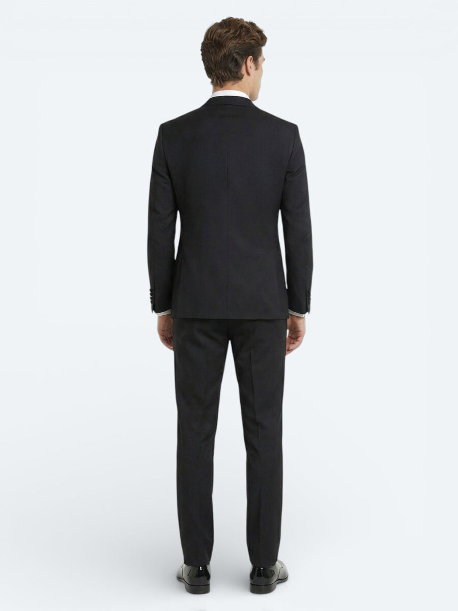 Black Plain Slim Fit Removable Double Breasted Weaving Tuxedo - 4