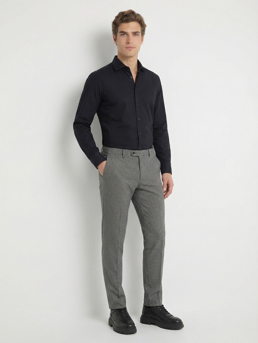 Black Plain Slim Fit Weaving Classical Cotton Blended Shirt 