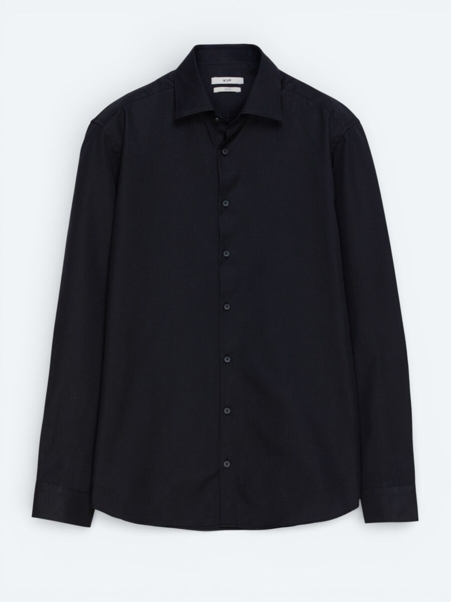 Black Plain Slim Fit Weaving Classical Cotton Blended Shirt - 5