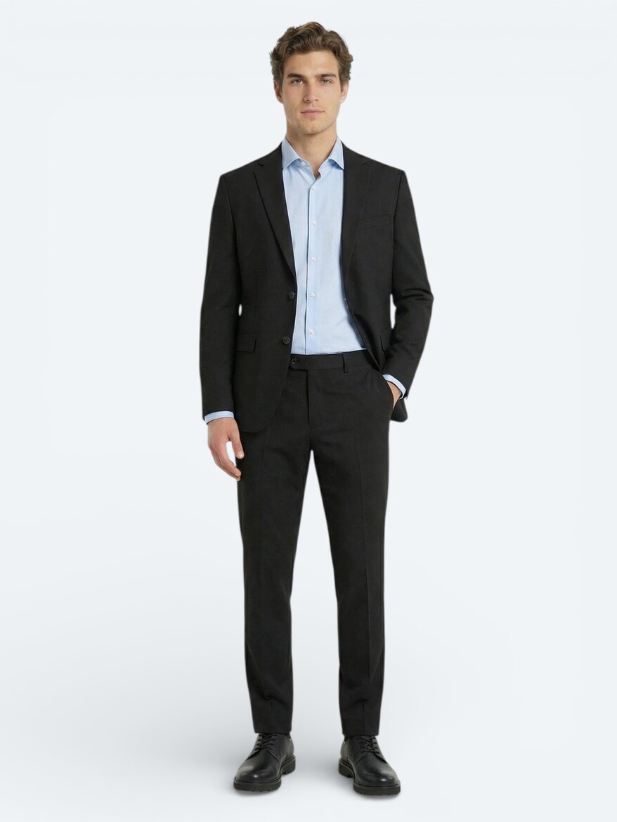 Black Plain Slim Fit Wool Blended Suit - 3