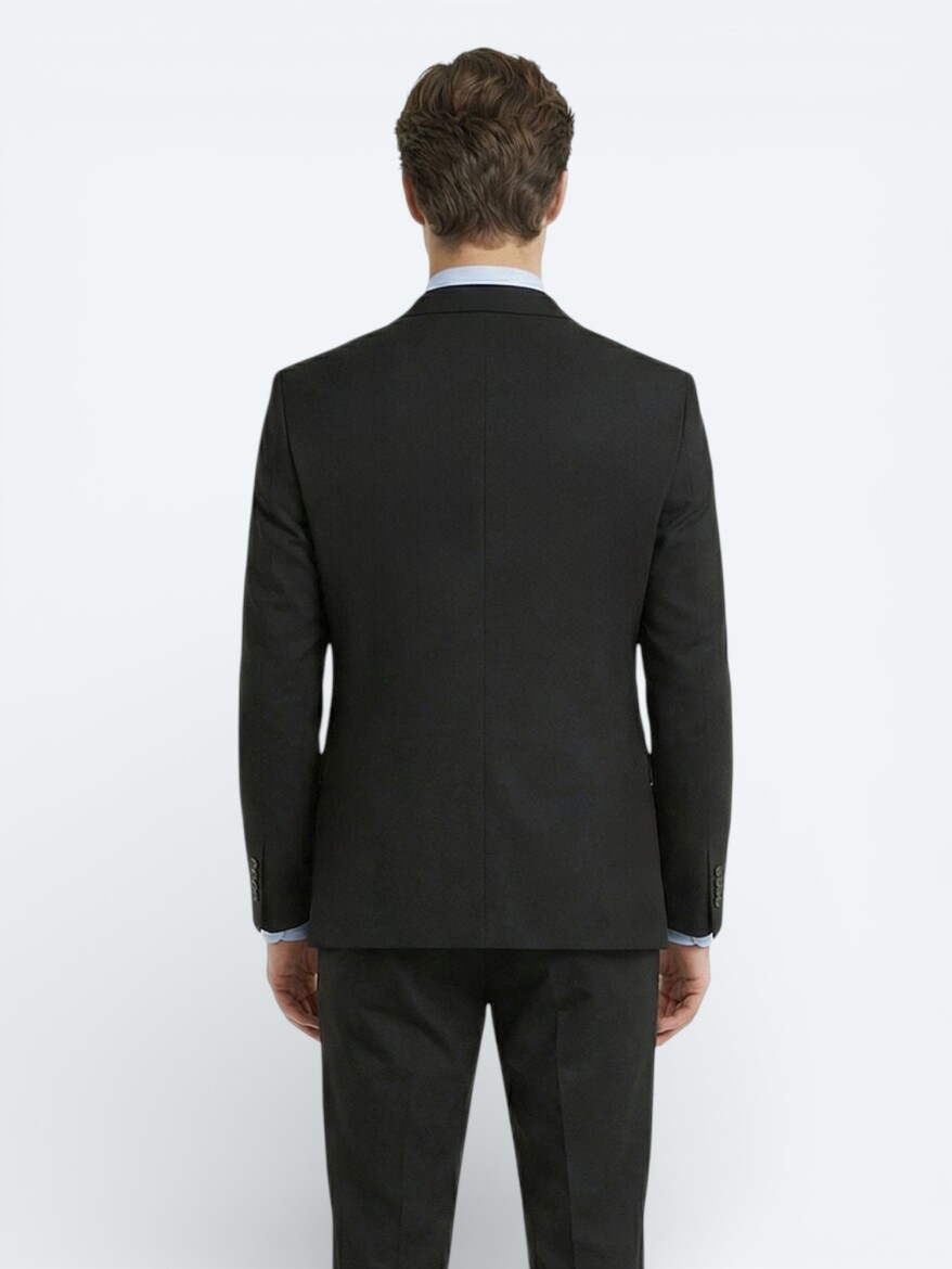Black Plain Slim Fit Wool Blended Suit - 4
