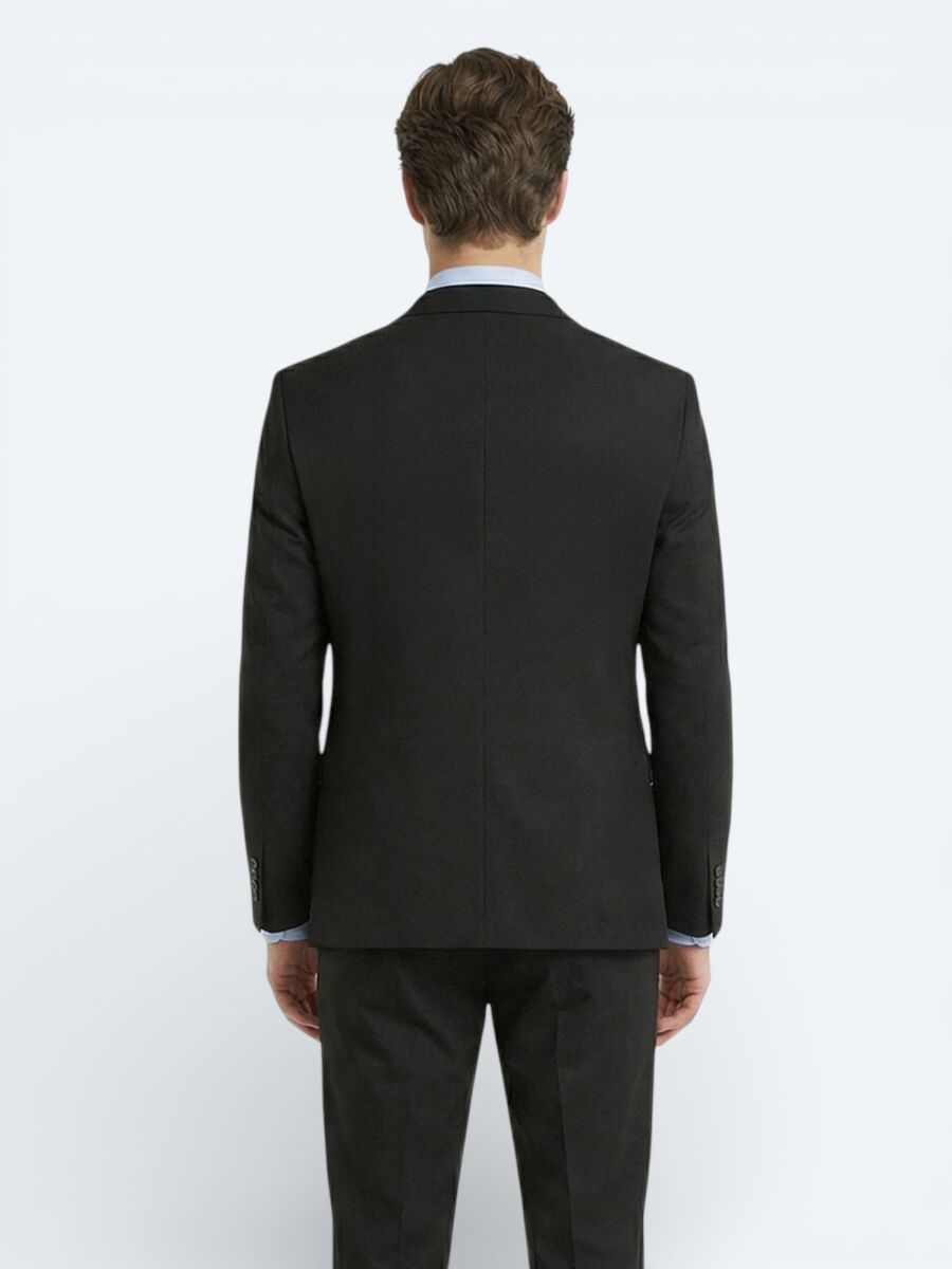 Black Plain Slim Fit Wool Blended Suit - 4