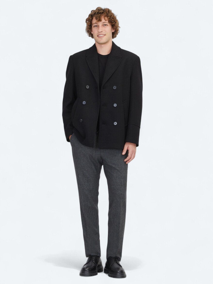 Black Regular Fit Double Breasted Collar Casual Knitting Coat 