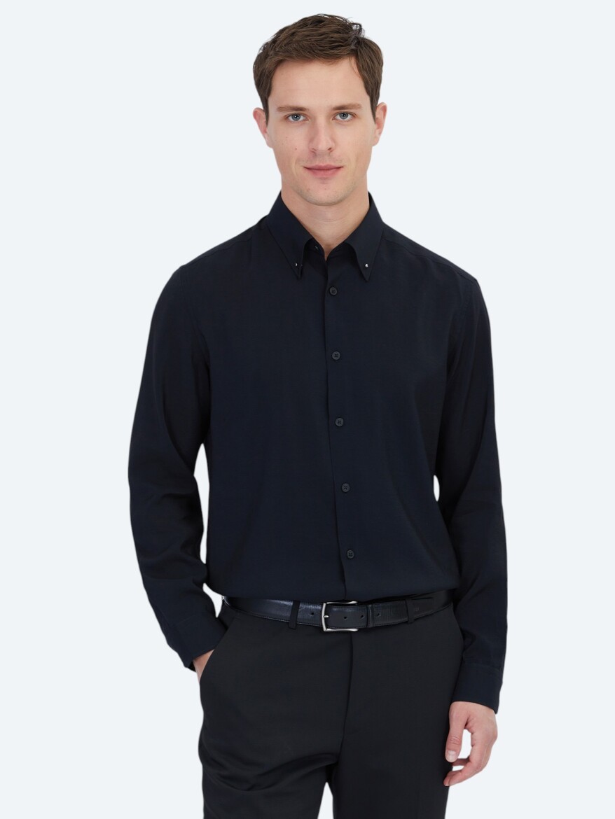 Black Regular Fit Weaving Casual Shirt - KİP